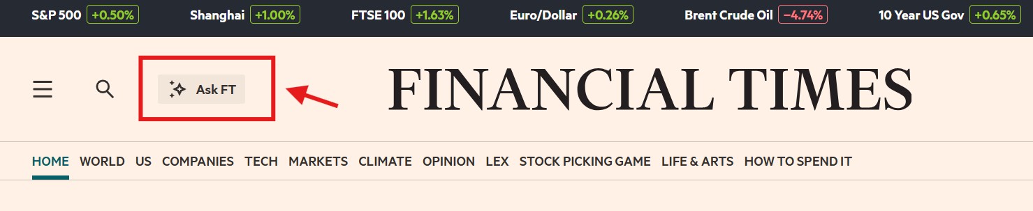 Ask FT on the FT.com homepage