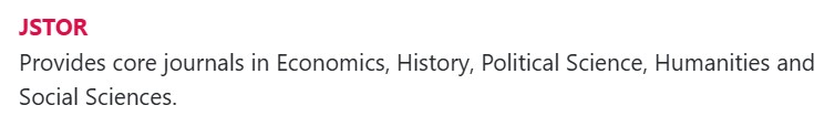 Screenshot of the SIM E-Resources page showing the JSTOR link