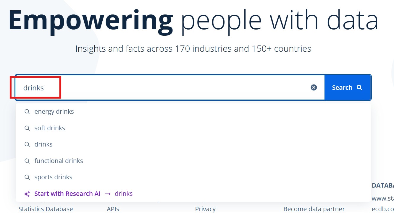 Screenshot of Statista landing page