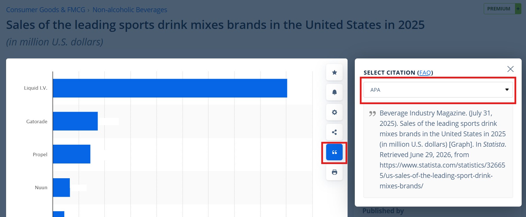 Screenshot of Statista citation