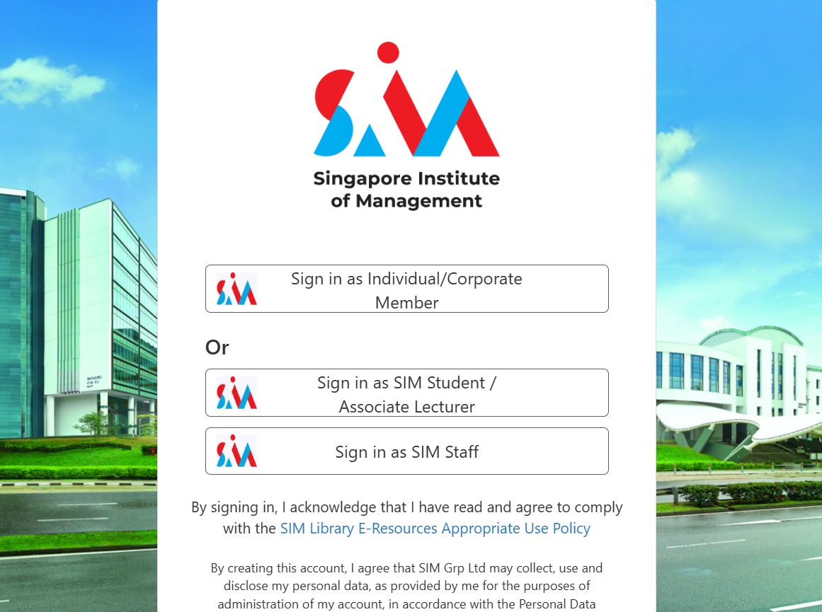 Sign in page with user categories.