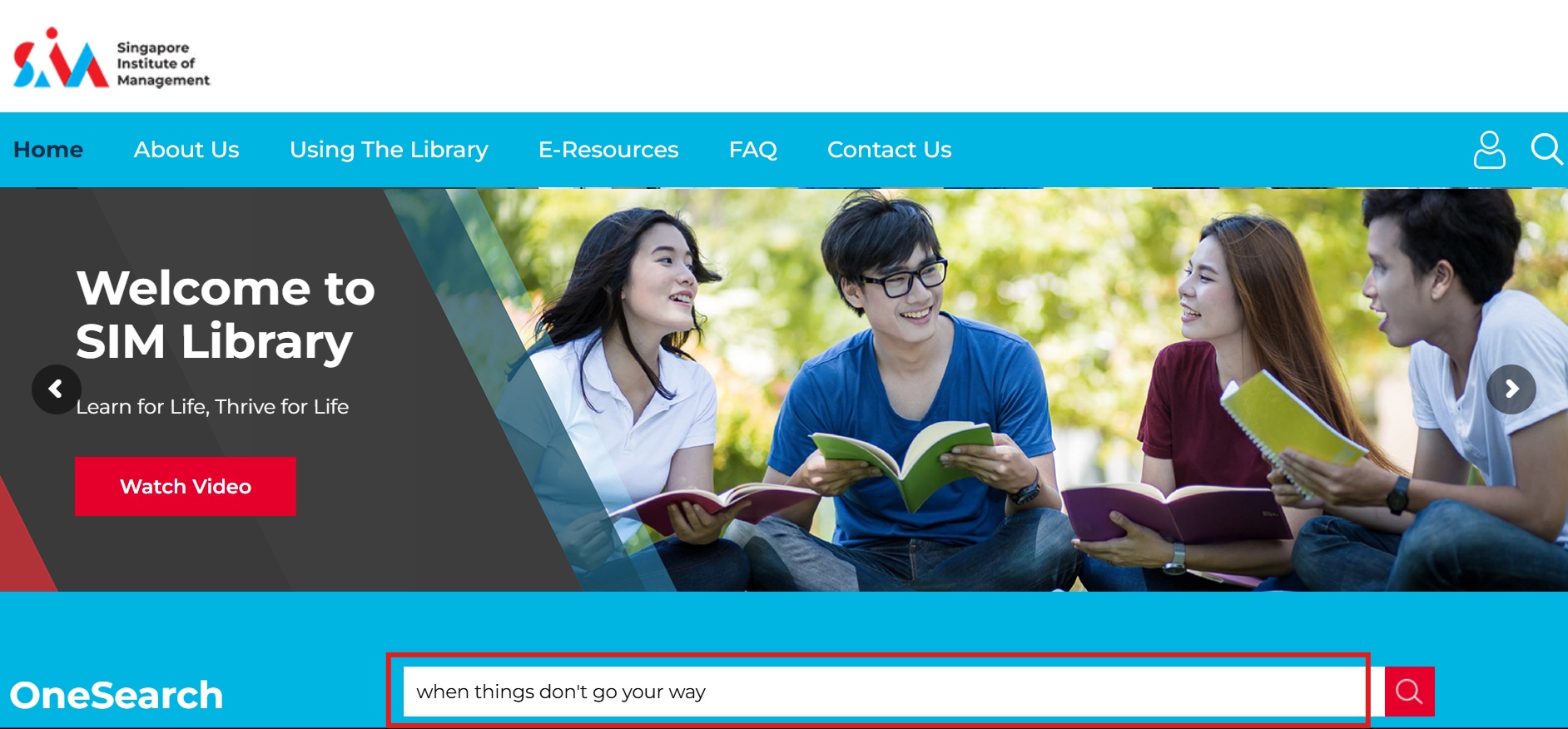 OneSearch search bar on the SIM Library website.