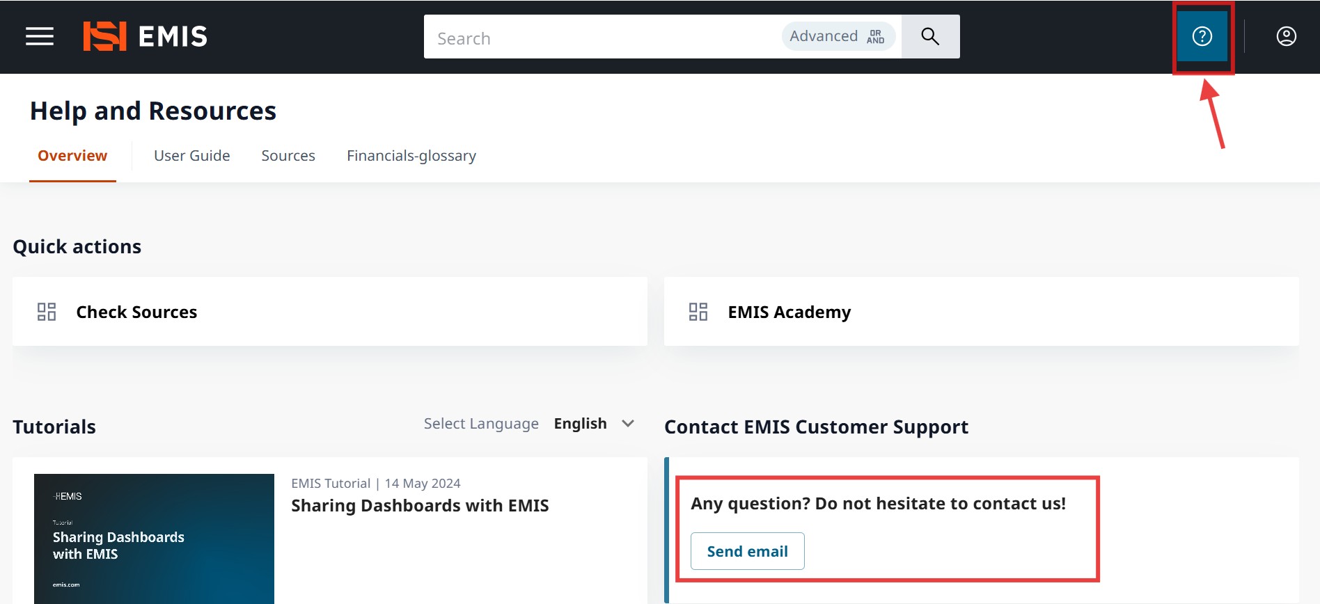EMIS Help and Resources page