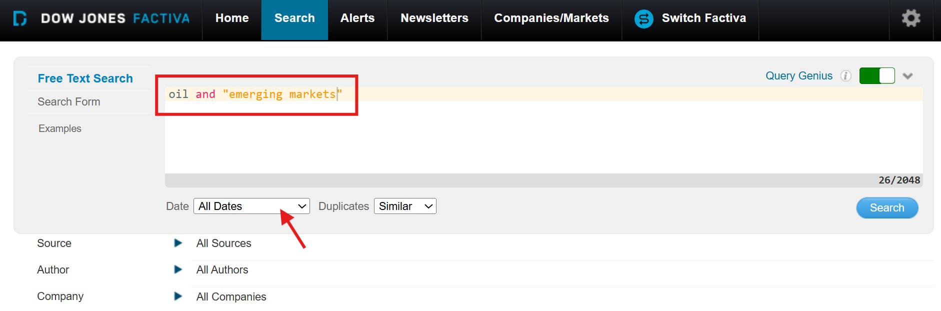 Factiva Search Builder
