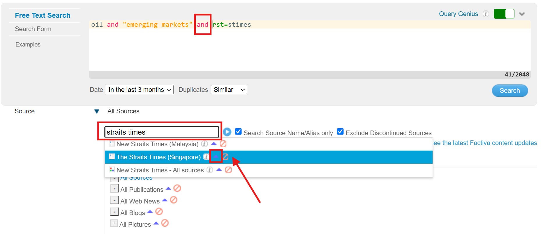 Add Source on Factiva Search