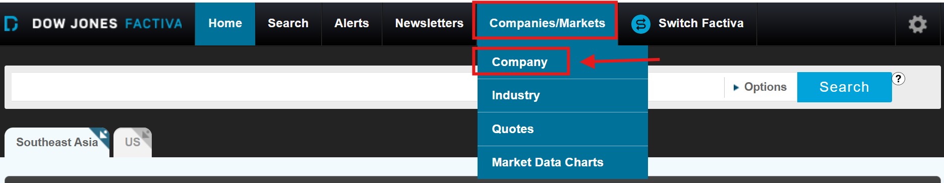 Factiva Companies tab