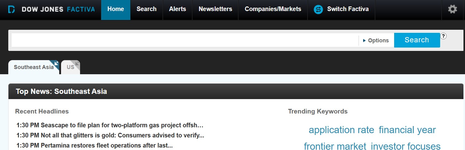 Factiva Classic interface screenshot