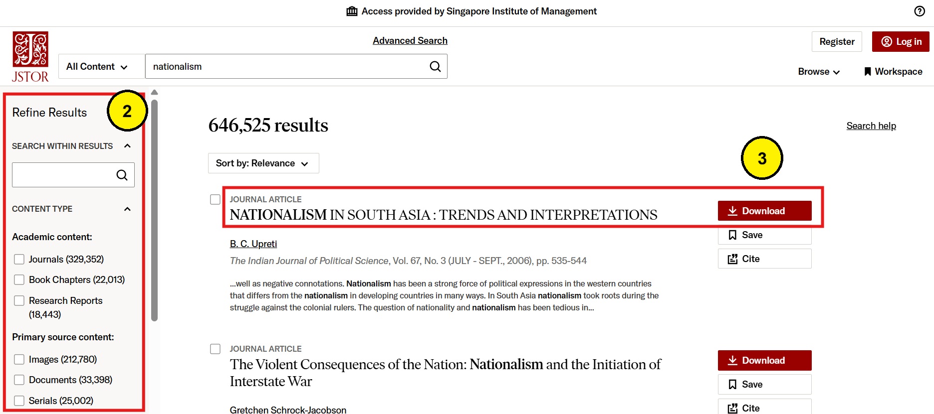 JSTOR search results